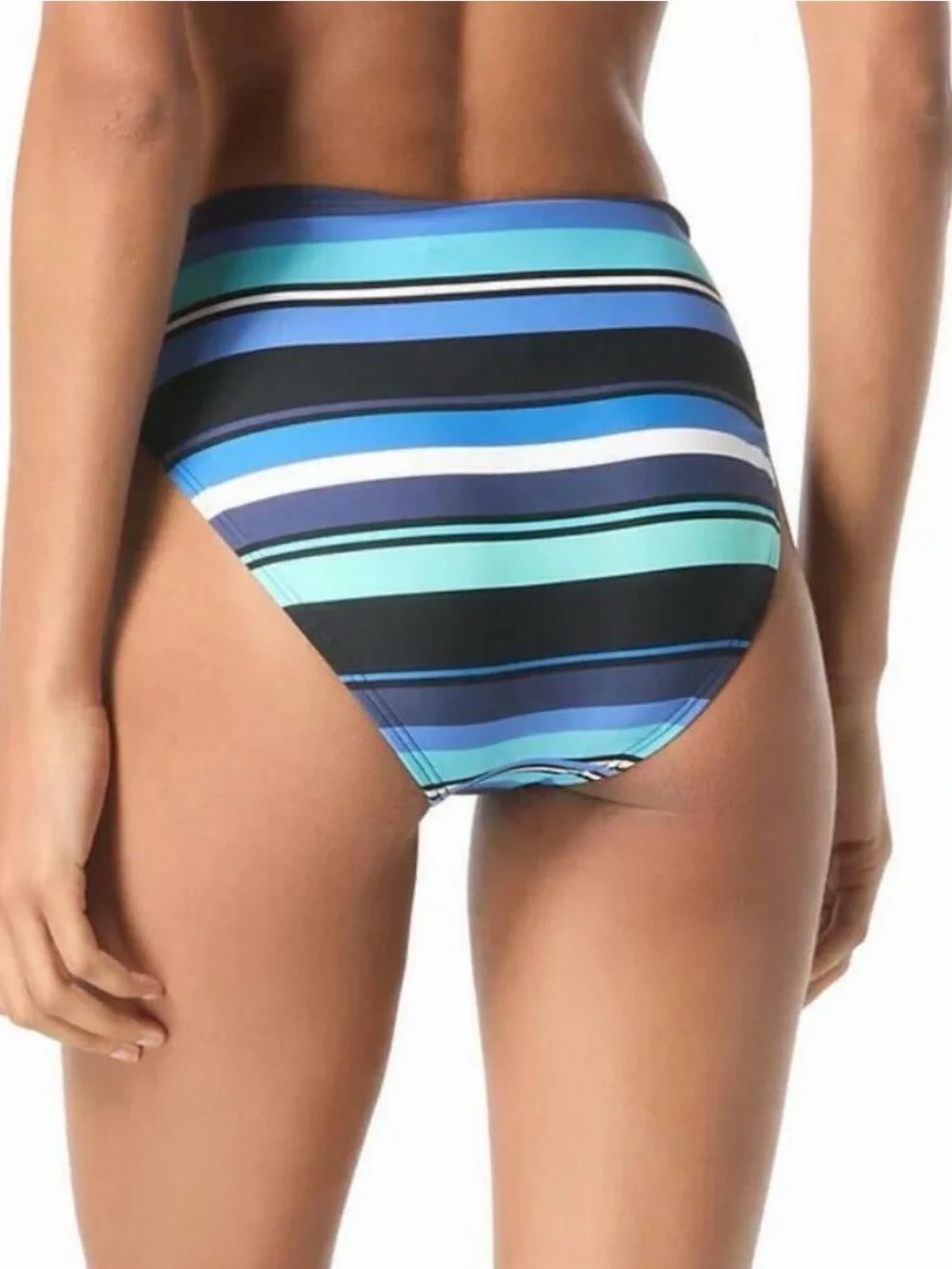 Michael Kors Striped High-Leg Bikini Bottom - Black Multi NWT